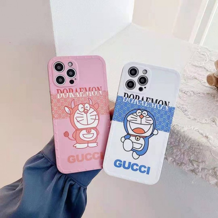 Gucci x Doraemon iphone12 mini/12 pro maxケースハイブランドiphone se2/12/13 pro maxカバー 革製ストラップ付芸能人愛用可愛い アイフォン