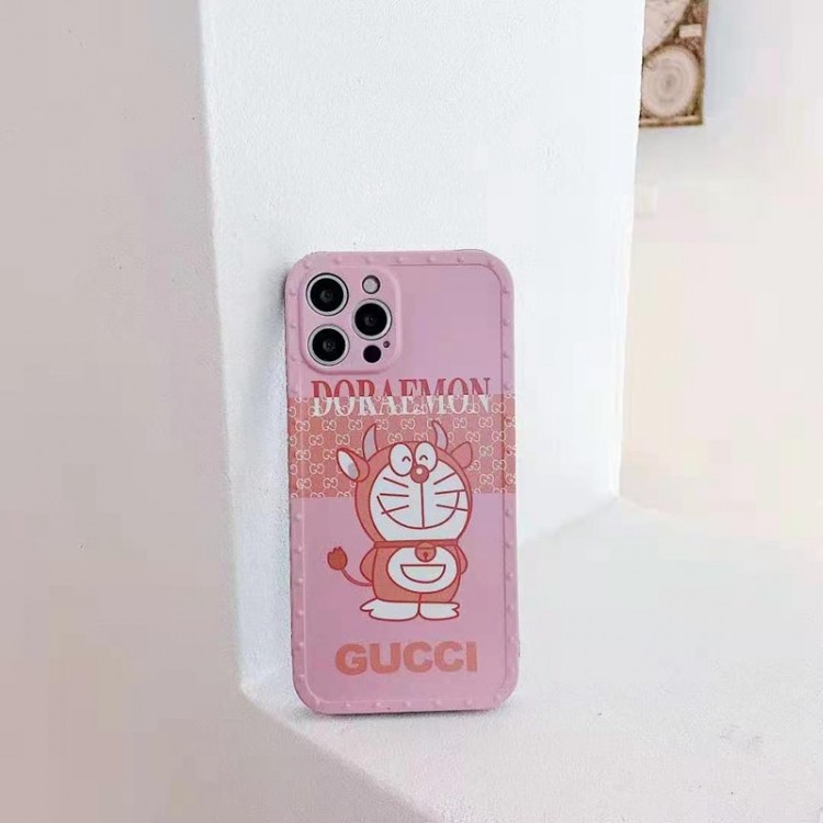 Gucci x Doraemon iphone12 mini/12 pro maxケースハイブランドiphone se2/12/13 pro maxカバー 革製ストラップ付芸能人愛用可愛い アイフォン