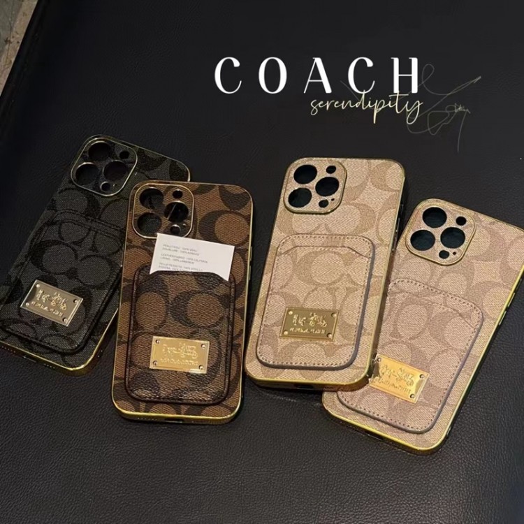 カード収納 Coach/コーチ iphone14plus携帯ケース 鍍金 高級感 アイホン14スマホケース ブランド 金属ロゴ ハイエンド iPhone13/13pro/13pro Maxフルーカバー iPhone12pro/12pro Max保護ケース ビジネス風 通勤