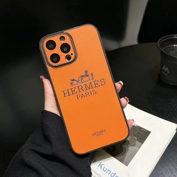 Hermesエルメスiphone15/14/13/12 pro maxケース革製高品質オレンジ色目立つiphone 14pro 13 pro max 15 plusスマホケース高級感ジャケット型メンズレディースアイフォン14/13/12プロマックススマホケース