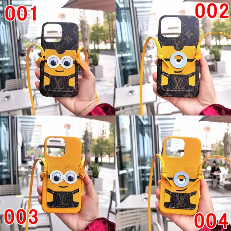 Minionsミニオン ルイヴィトン iphone14Proブランドケース 斜め掛け カード収納 iphoneアイホン14プロ携帯ケース かわいい おしゃれ モノグラム アイフォン13プロ/12スマホケース メンズレディース 男女兼用