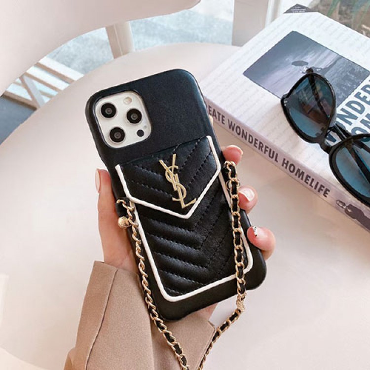 YVES SAINT LAURENT iPhone14/14Plusケース ブランド 斜め掛けストラップ付き サンローラン IPHONE13pro/13pro maxケース 革製 カード紙幣収納 エレガント 高級感 iPhone12pro max携帯カバー 　　　　　