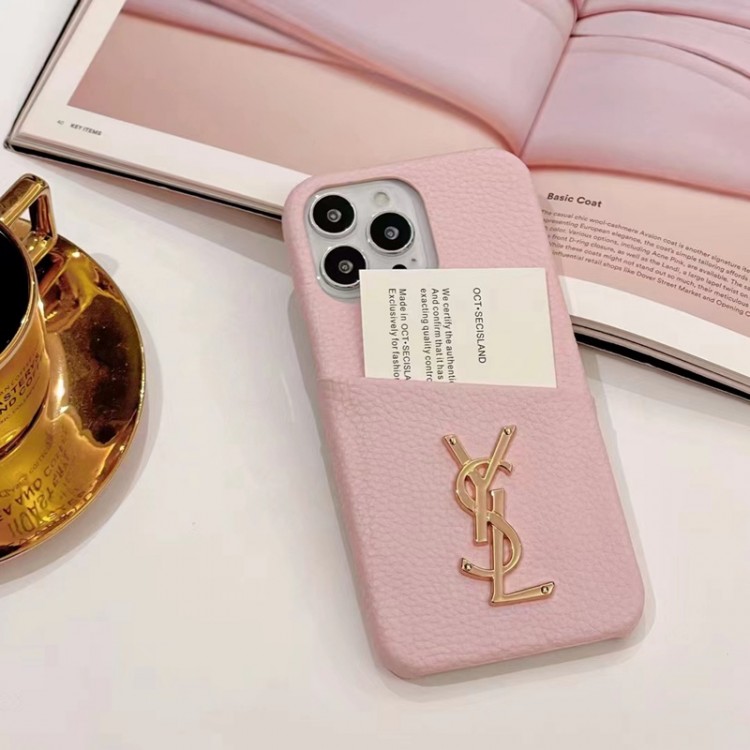 ブランド イブサンローラン アイホン14プロスマホケース カード収納 金属ロゴ 光沢 ハイエンド IPHONE14pro maxケース イヴサンローラン 革製 ライチ紋 iPhone14pro/13pro/13pro max携帯カバー ピンク 水色 紫 白 色豊か 