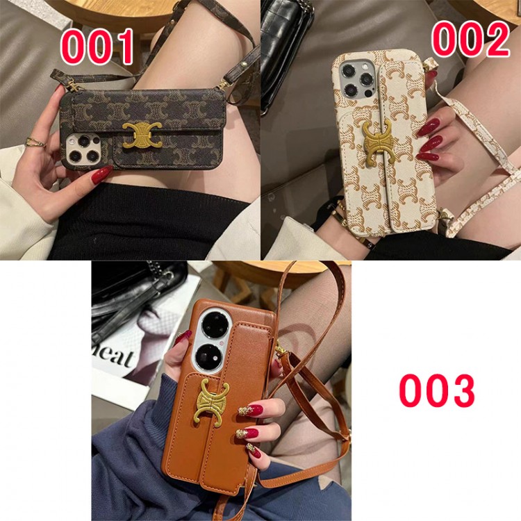 celine galaxy s23/s22+ ultraケースブランド激安おしゃれ経典ロゴ Galaxy s22/s21+/s10/s10 plusケース 高級 革製 iphone 15/14/13 pro max レディース女性愛用 肩紐をつけ