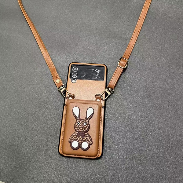 ウサギ 犬 かわいい ルイヴィトン galaxy ZFLIP 3 / 4ケース モノグラム 斜め掛けストラップ付き おしゃれ Louis Vuitton ギャラクシーgalaxy z flip5 4 3ケース便利女性向け