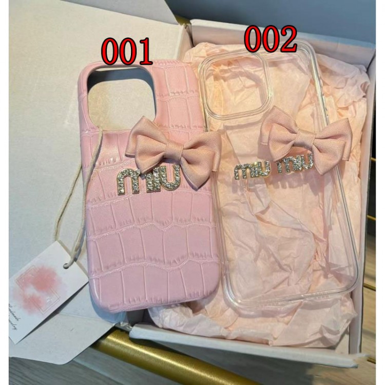ミュウミュウ MiuMiuパロディiphone17 /Air/16/15/14/13 Pro Maxケースブランドコピー気質携帯カバーiphone Air/16/15/14/17Pro Max airハイエンドiphone16/15 17Pro Max/14plusカバー蝶結び