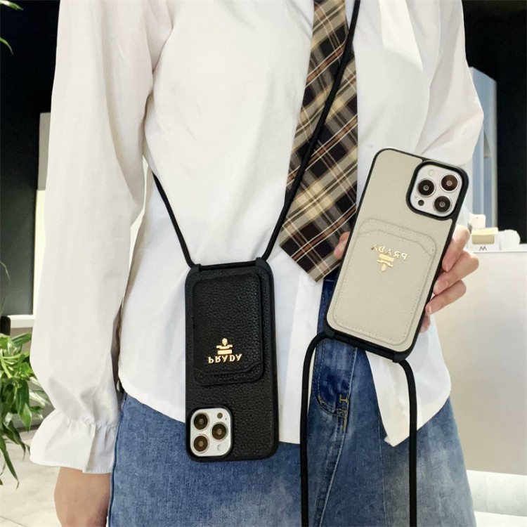 プラダ ハイブランド アイフォン16 15プロ/14/13スマホケース かわいい Prada アイフォン16/15プロ/14/13カバー  斜め掛け ハイエンドiphone16/15Pro Max/14plusカバー カード収納