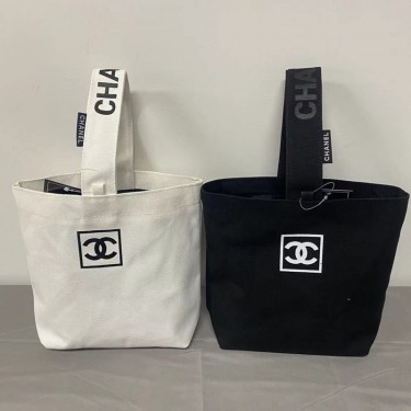 Chanel ブランドトートバッグ 帆布 シャネルキャンバスバッグ 綿 コットン ハンドバッグ 手提げバッグ 無地 白 黒 厚手 じょうぶ 弁当バッグ 大容量
