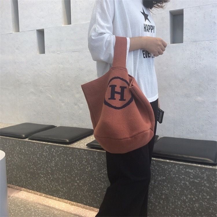エルメスブランドトートバッグ HERMES ニットバッグ レディース おしゃれ ニットトート ハンドバッグ 手提げバッグ トレンド カジュアル シンプル エコバック 編みバッグ